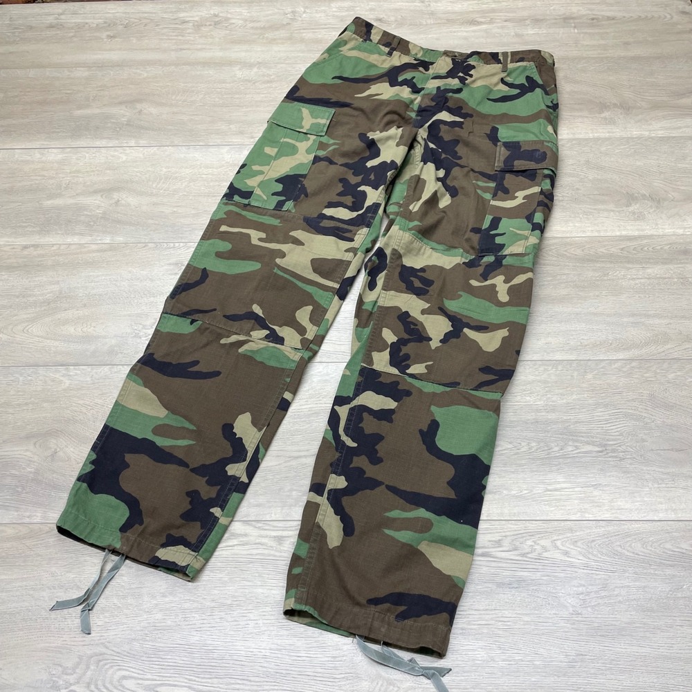 Military Woodland Cargo Pants Mens Medium Long Green Woodland Camo BDU Trousers